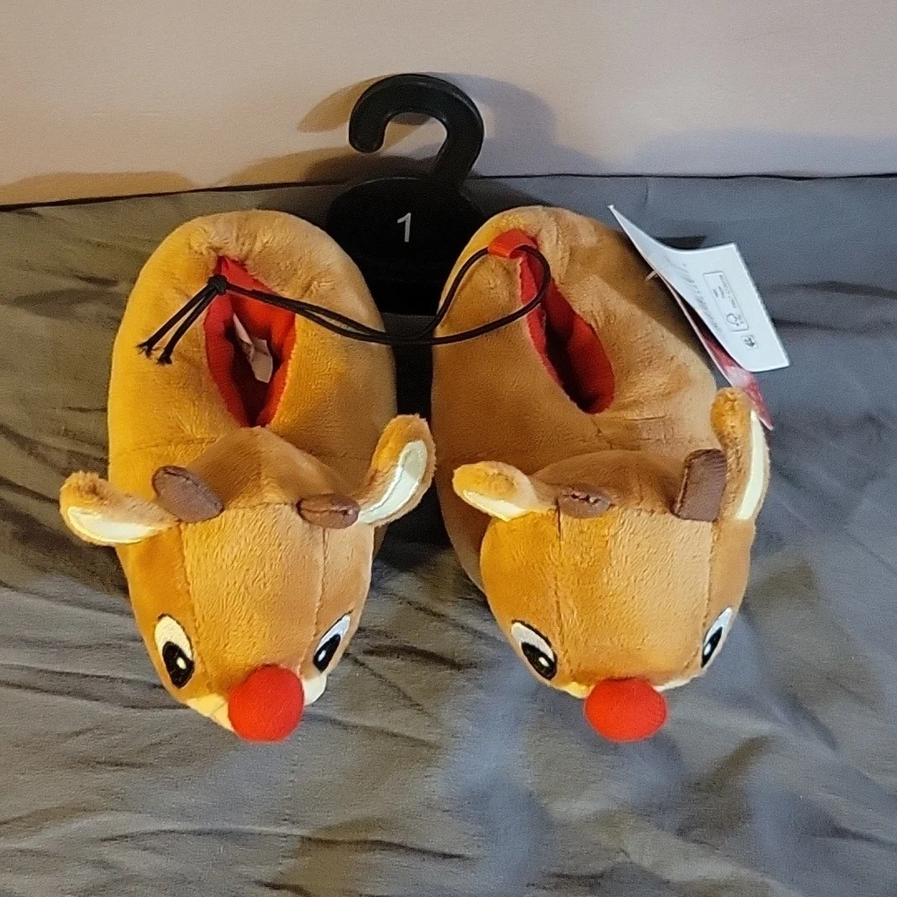 Rudolph Red Nose Reindeer Christmas Baby Slippers, Size: 2 & 4, NWT